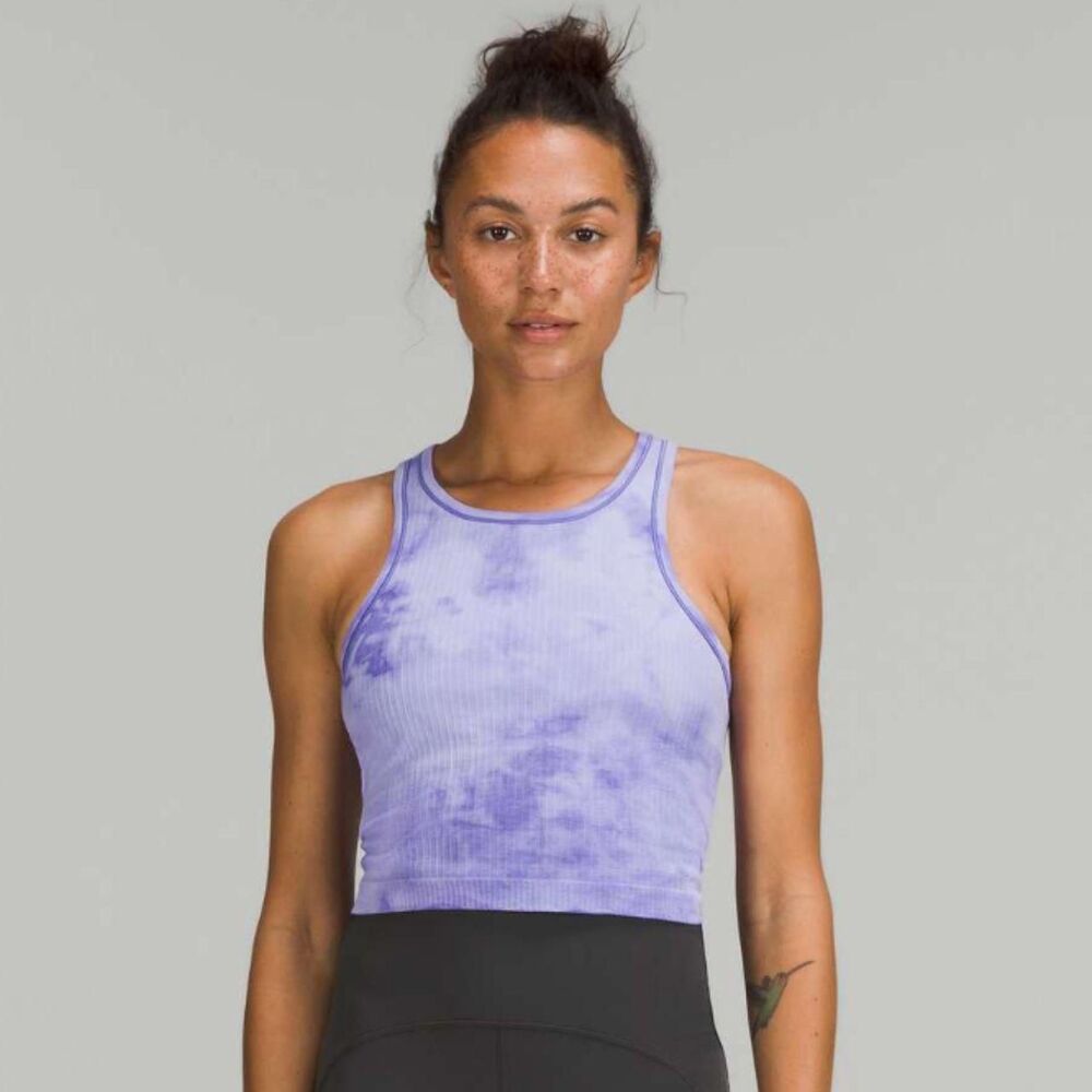 Lululemon Ebb to Street Cropped Tank Top in Marble Dye Charged Indigo - Size 6